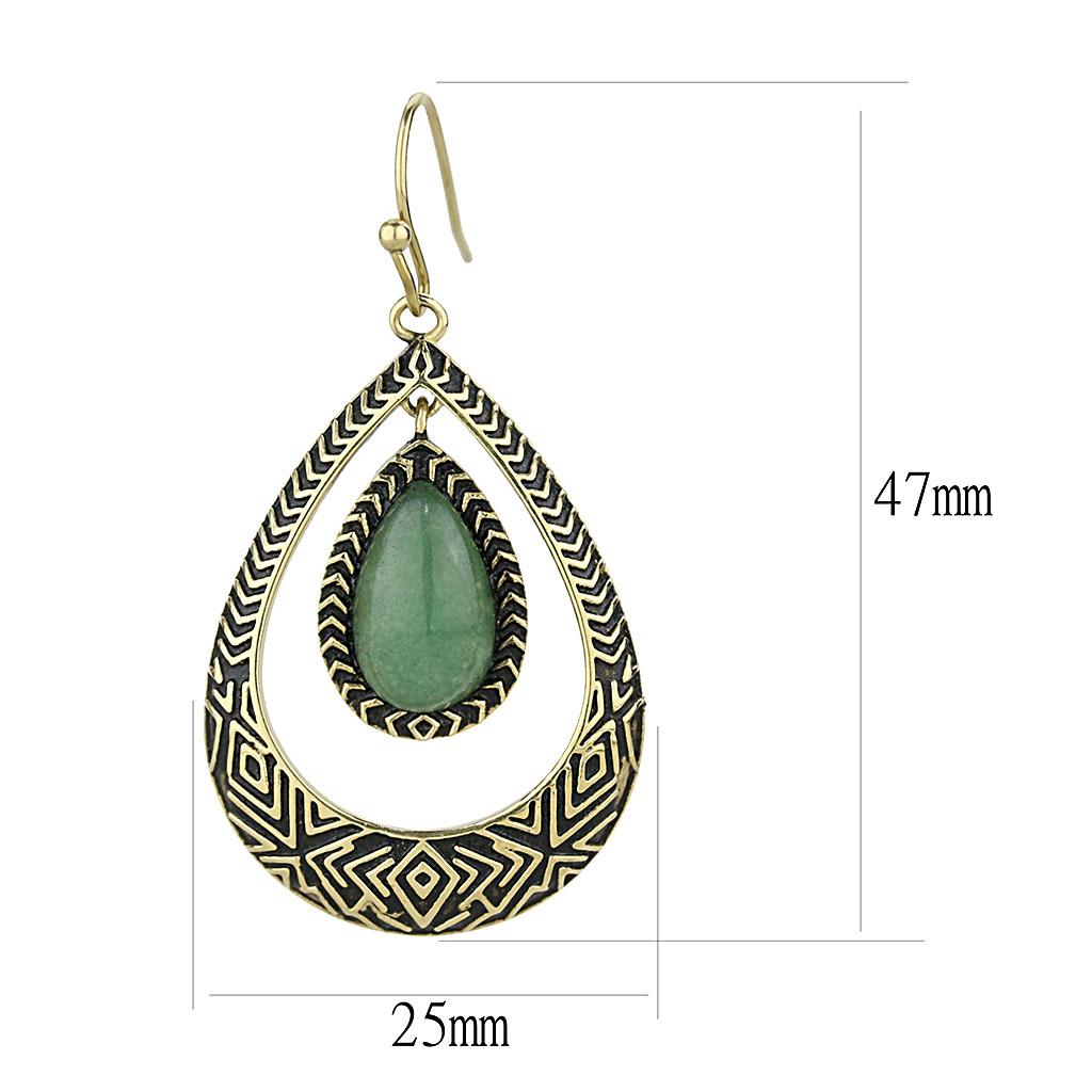 IP Gold(Ion Plating) Stainless Steel Earrings with Semi-Precious Jade in Emerald