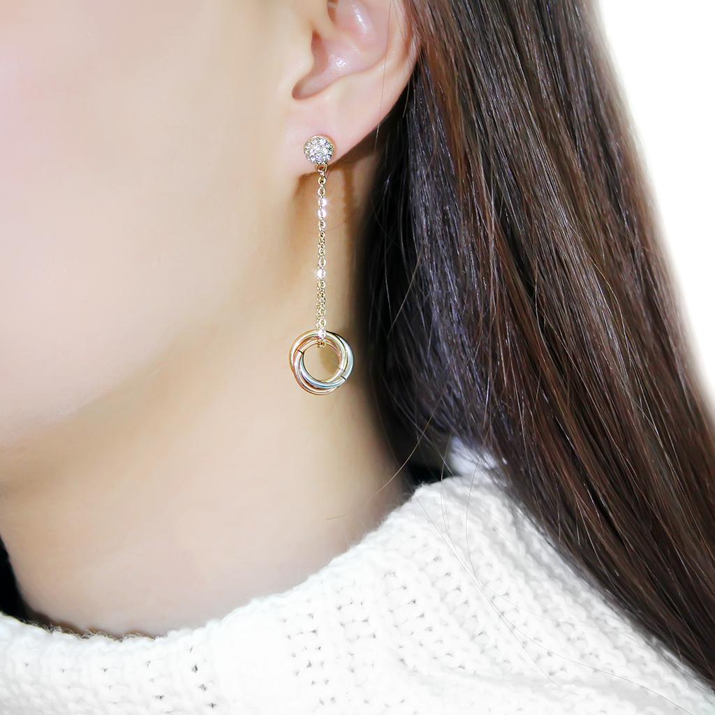 IP Gold & IP Rose Gold (Ion Plating) Stainless Steel Earrings with Top Grade Crystal  in Clear