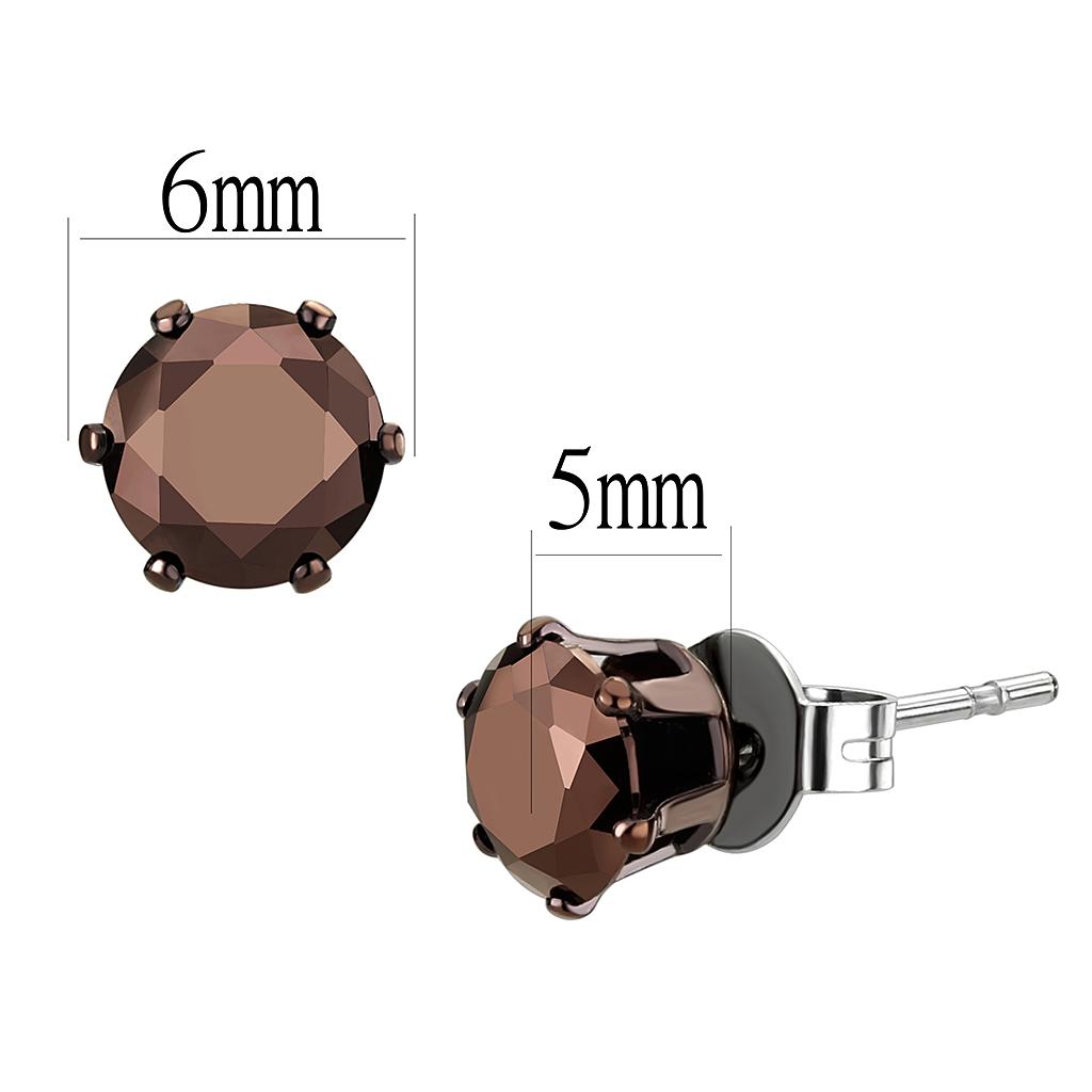Two Tone IP Light Brown (IP Light coffee) Stainless Steel Earrings with AAA Grade CZ  in Light Coffee