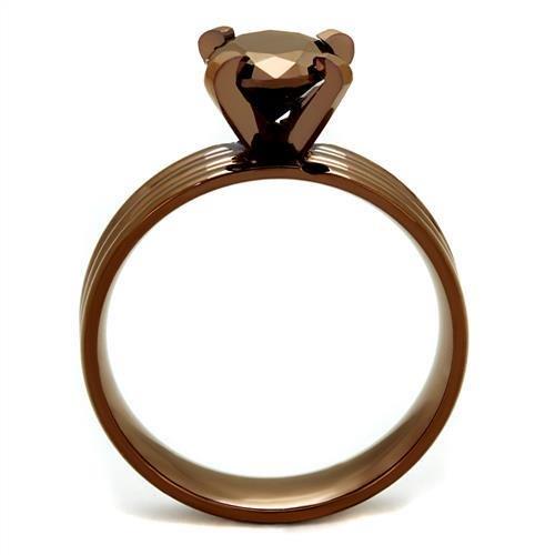 IP Coffee light Stainless Steel Ring with AAA Grade CZ  in Light Coffee