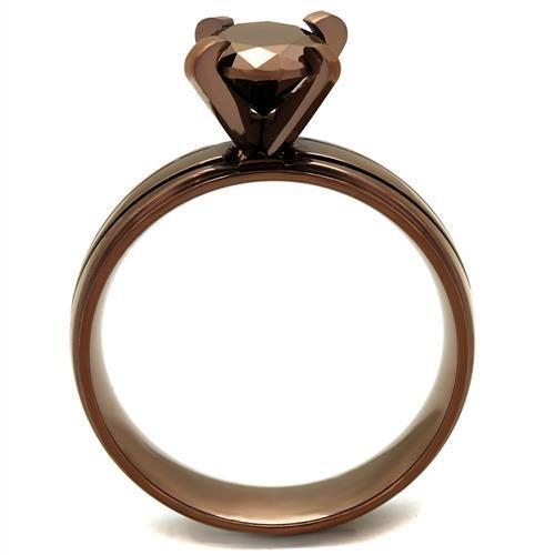 IP Coffee light Stainless Steel Ring with AAA Grade CZ  in Light Coffee