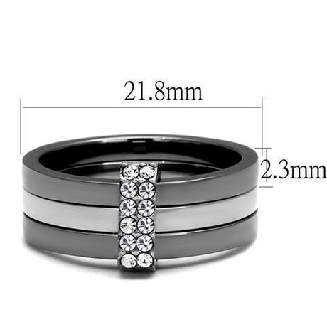 Two Tone IP Light Black (IP Gun) Stainless Steel Ring with Top Grade Crystal  in Clear