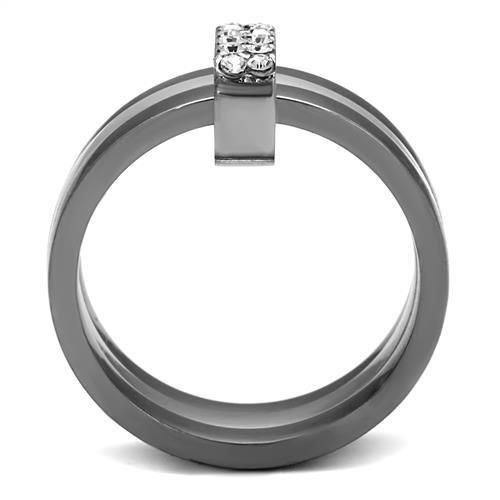 Two Tone IP Light Black (IP Gun) Stainless Steel Ring with Top Grade Crystal  in Clear