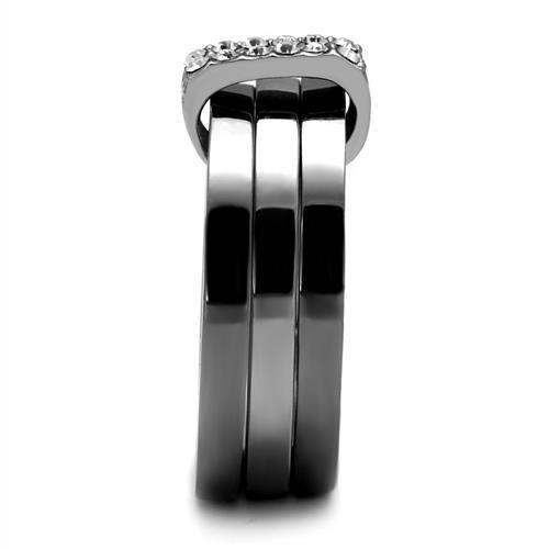 Two Tone IP Light Black (IP Gun) Stainless Steel Ring with Top Grade Crystal  in Clear