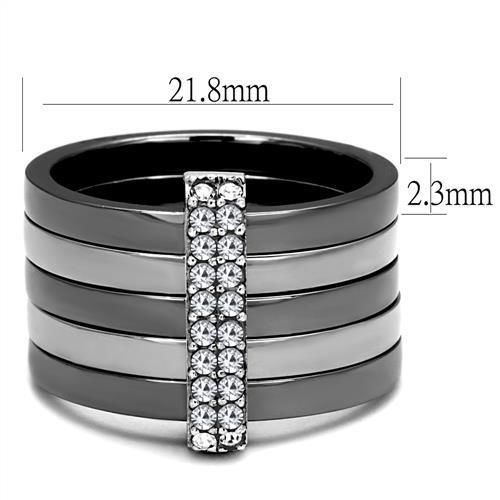 Two Tone IP Light Black (IP Gun) Stainless Steel Ring with Top Grade Crystal  in Clear