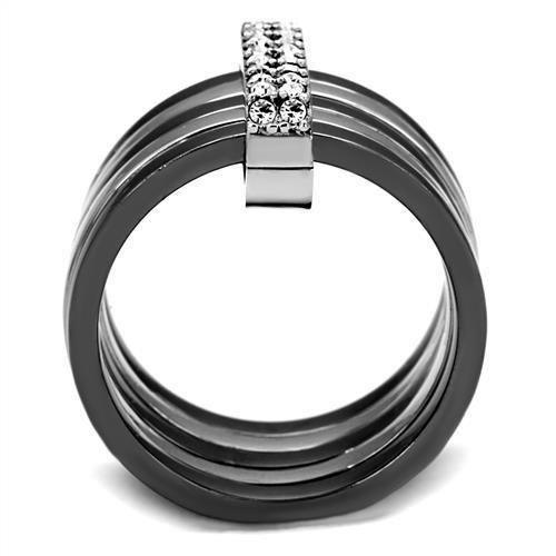 Two Tone IP Light Black (IP Gun) Stainless Steel Ring with Top Grade Crystal  in Clear