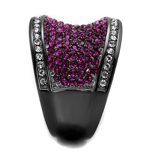 IP Light Black  (IP Gun) Stainless Steel Ring with Top Grade Crystal  in Amethyst