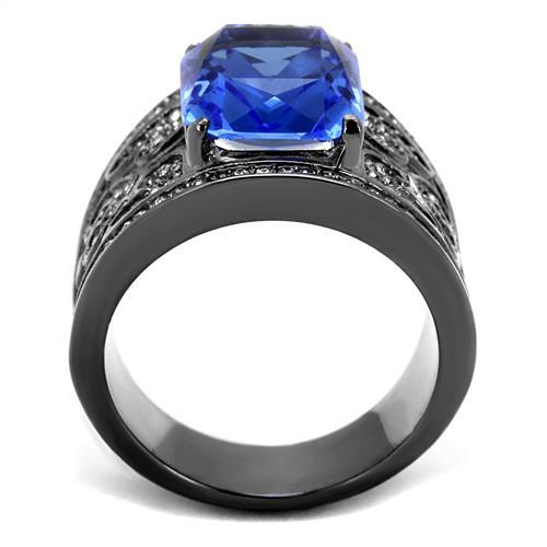 IP Light Black  (IP Gun) Stainless Steel Ring with Top Grade Crystal  in Sapphire