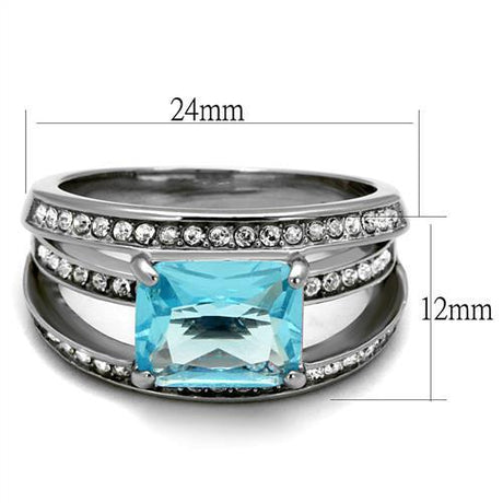 No Plating Stainless Steel Ring with Synthetic Synthetic Glass in Sea Blue