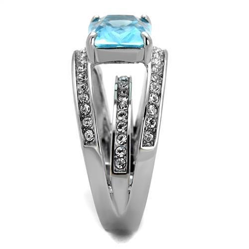 No Plating Stainless Steel Ring with Synthetic Synthetic Glass in Sea Blue