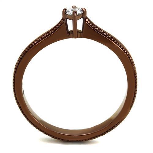 IP Coffee light Stainless Steel Ring with AAA Grade CZ  in Clear