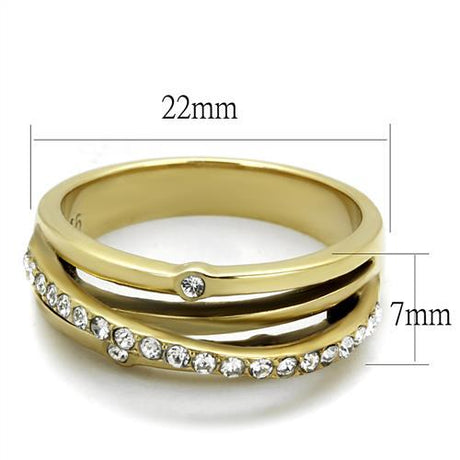 IP Gold(Ion Plating) Stainless Steel Ring with Top Grade Crystal  in Clear