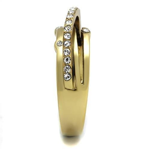 IP Gold(Ion Plating) Stainless Steel Ring with Top Grade Crystal  in Clear