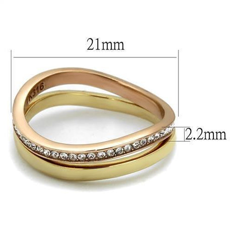 IP Gold & IP Rose Gold (Ion Plating) Stainless Steel Ring with Top Grade Crystal  in Clear