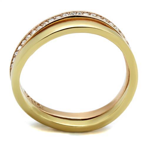 IP Gold & IP Rose Gold (Ion Plating) Stainless Steel Ring with Top Grade Crystal  in Clear