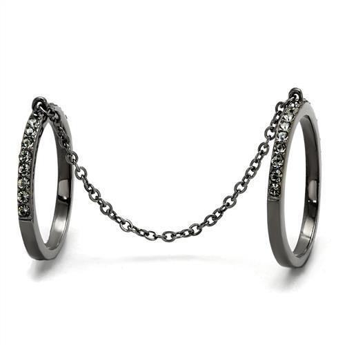 IP Light Black  (IP Gun) Stainless Steel Ring with Top Grade Crystal  in Jet