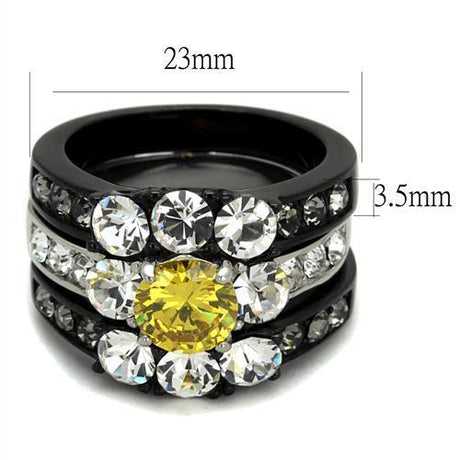 Two-Tone IP Black (Ion Plating) Stainless Steel Ring with AAA Grade CZ  in Topaz