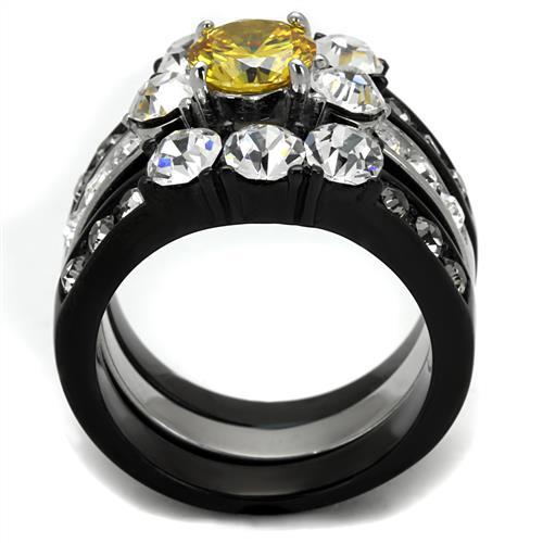 Two-Tone IP Black (Ion Plating) Stainless Steel Ring with AAA Grade CZ  in Topaz