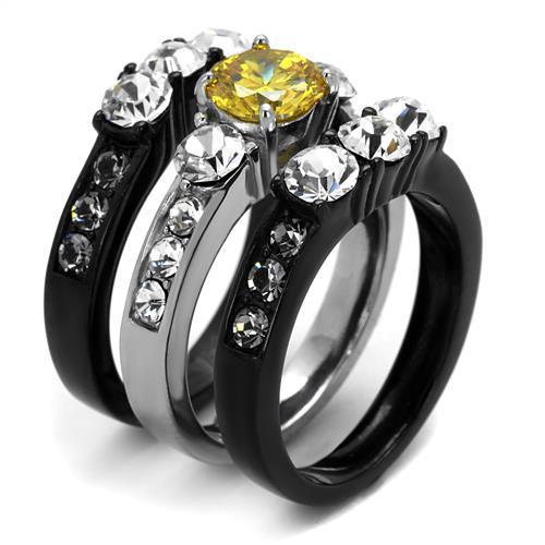 Two-Tone IP Black (Ion Plating) Stainless Steel Ring with AAA Grade CZ  in Topaz