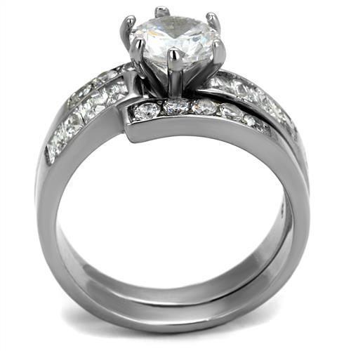 No Plating Stainless Steel Ring with AAA Grade CZ  in Clear