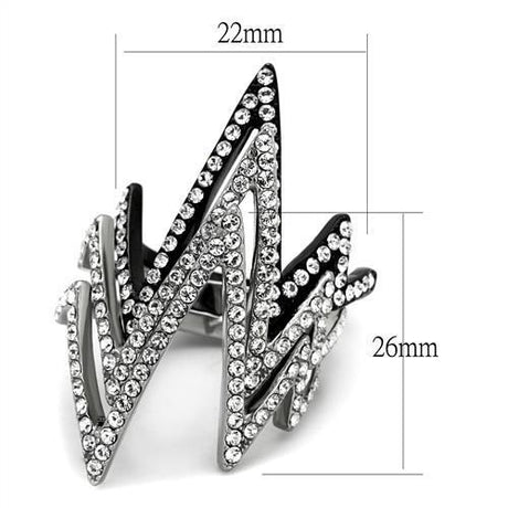Two-Tone IP Black (Ion Plating) Stainless Steel Ring with Top Grade Crystal  in Clear