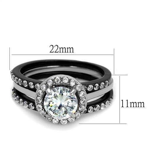 Two-Tone IP Black (Ion Plating) Stainless Steel Ring with AAA Grade CZ  in Clear