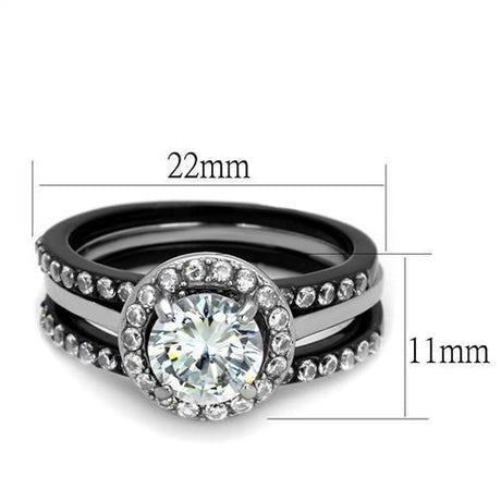 Two-Tone IP Black (Ion Plating) Stainless Steel Ring with AAA Grade CZ  in Clear