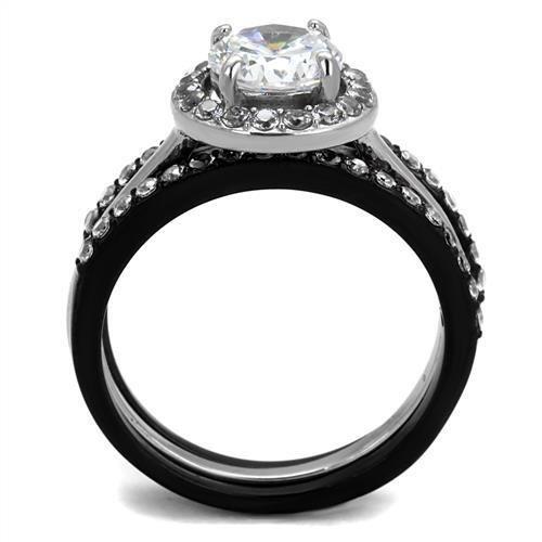 Two-Tone IP Black (Ion Plating) Stainless Steel Ring with AAA Grade CZ  in Clear