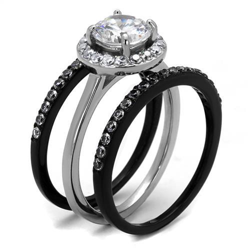Two-Tone IP Black (Ion Plating) Stainless Steel Ring with AAA Grade CZ  in Clear