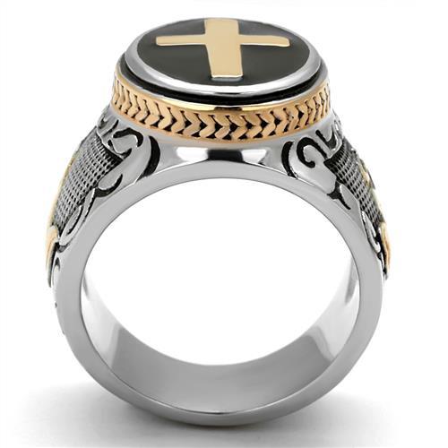 Two-Tone IP Rose Gold Stainless Steel Ring with Epoxy  in Jet