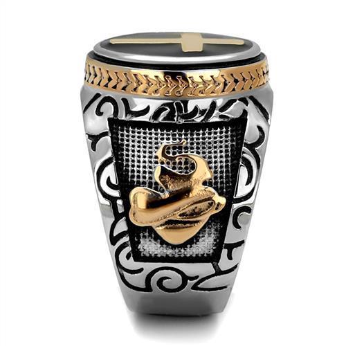 Two-Tone IP Rose Gold Stainless Steel Ring with Epoxy  in Jet