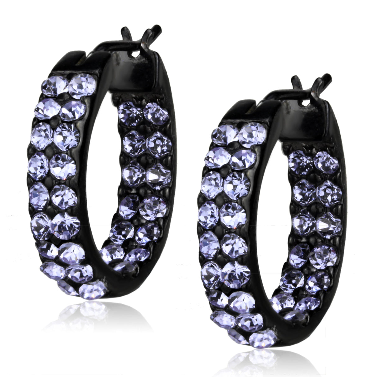 IP Black (Ion Plating) Stainless Steel Earrings with Top Grade Crystal in Light Amethyst