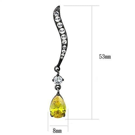 IP Light Black  (IP Gun) Stainless Steel Earrings with AAA Grade CZ  in Topaz