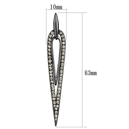 IP Light Black  (IP Gun) Stainless Steel Earrings with Top Grade Crystal  in Smoky Topaz