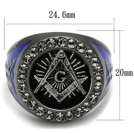 Two Tone IP Light Black (IP Gun) Stainless Steel Ring with Top Grade Crystal  in Black Diamond
