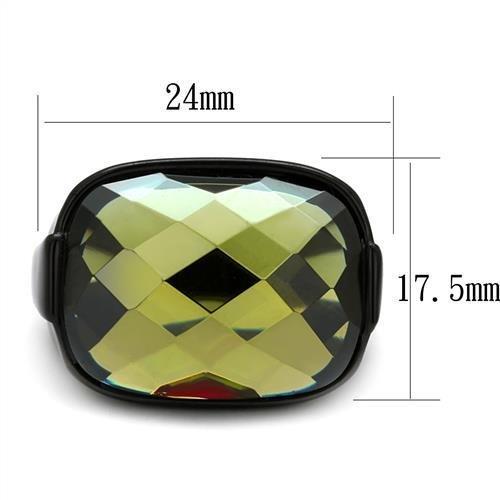 IP Black(Ion Plating) Stainless Steel Ring with AAA Grade CZ  in Olivine color