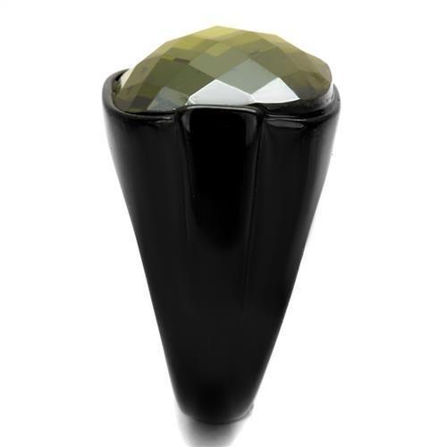 IP Black(Ion Plating) Stainless Steel Ring with AAA Grade CZ  in Olivine color