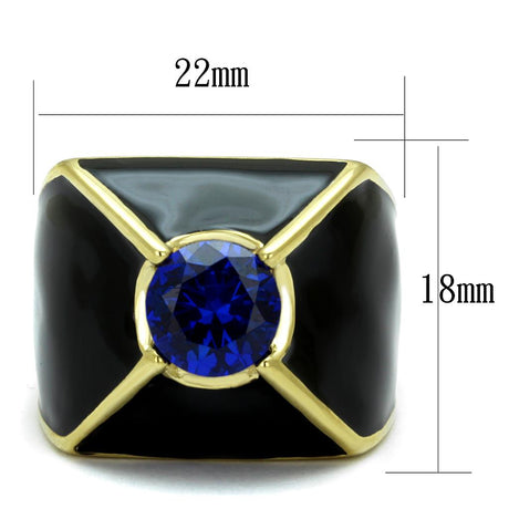 IP Gold(Ion Plating) Stainless Steel Ring with AAA Grade CZ  in London Blue