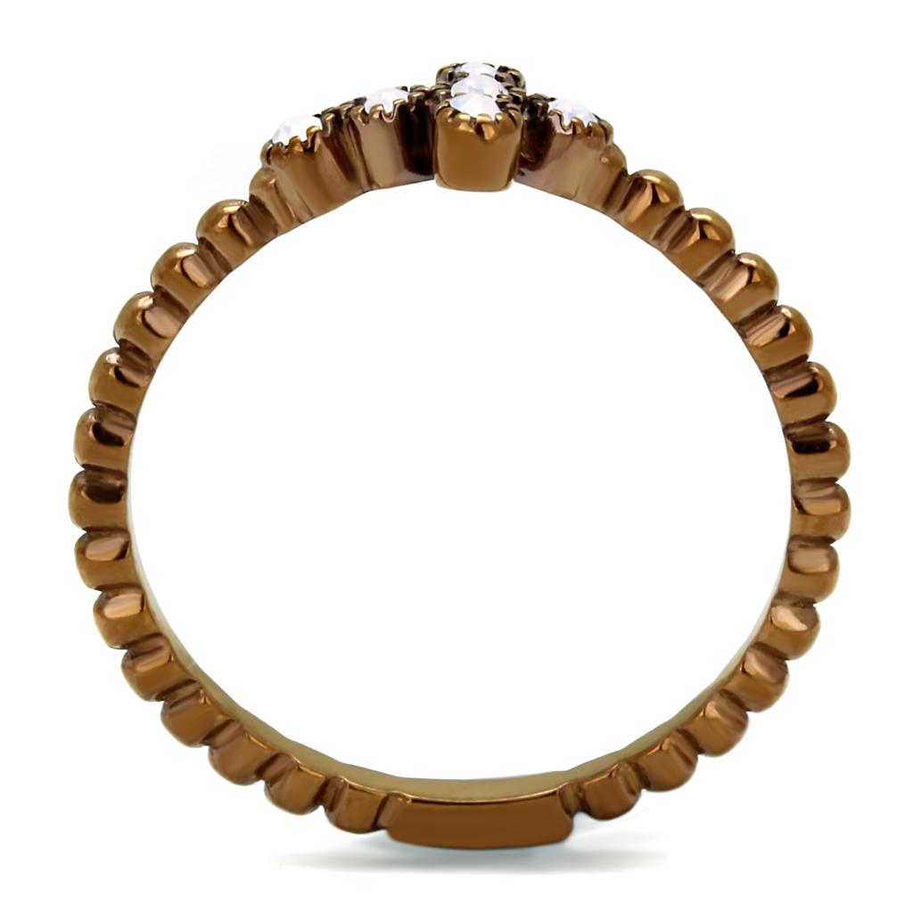 IP Coffee light Stainless Steel Ring with Top Grade Crystal in Light Rose