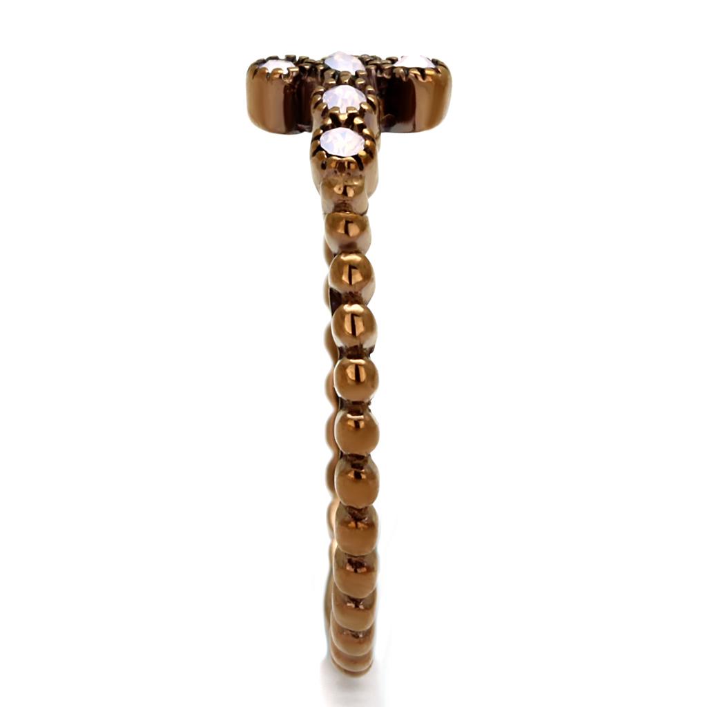 IP Coffee light Stainless Steel Ring with Top Grade Crystal in Light Rose