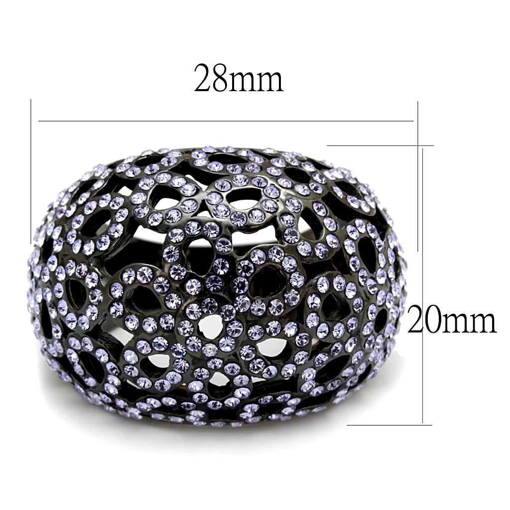 IP Light Black  (IP Gun) Stainless Steel Ring with Top Grade Crystal  in Tanzanite