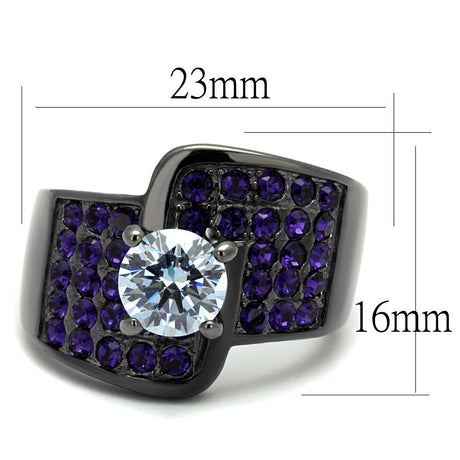 IP Light Black  (IP Gun) Stainless Steel Ring with AAA Grade CZ  in Light Amethyst