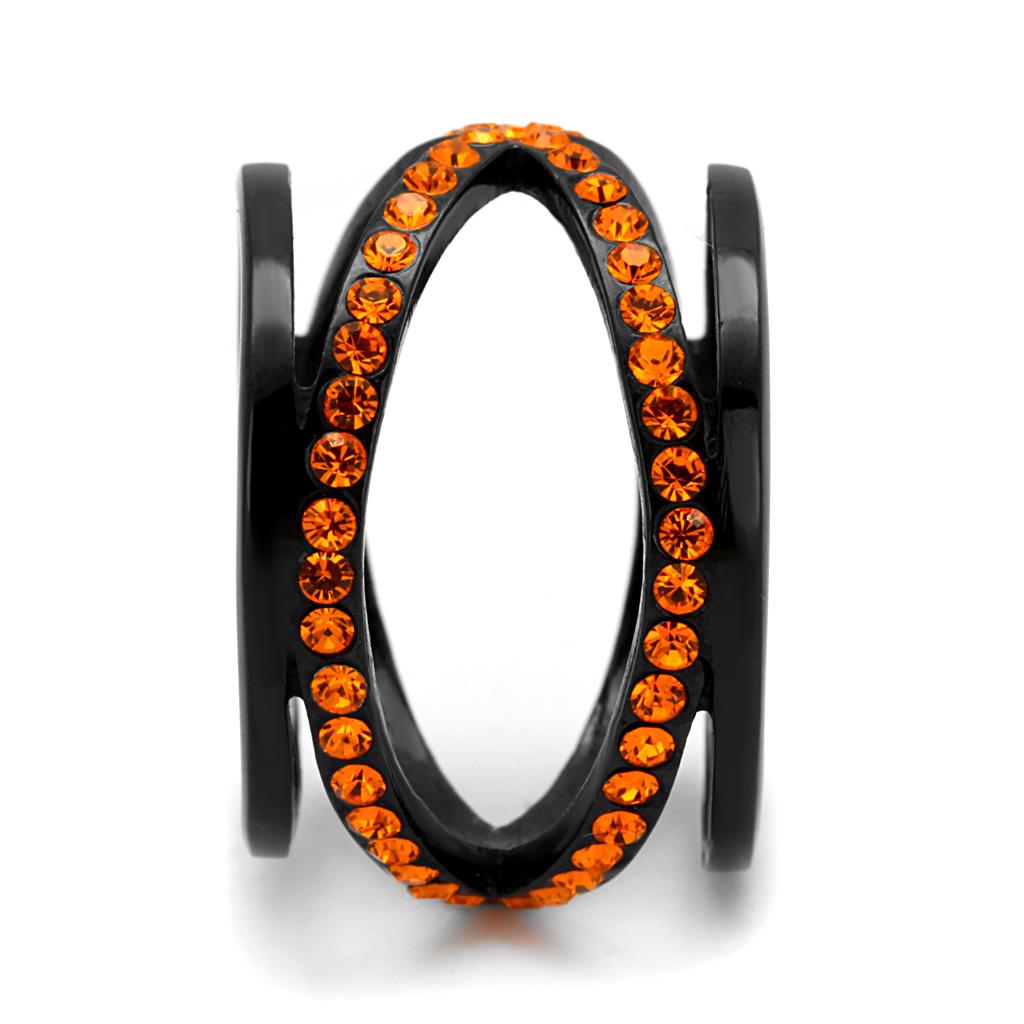 IP Black(Ion Plating) Stainless Steel Ring with Top Grade Crystal  in Orange