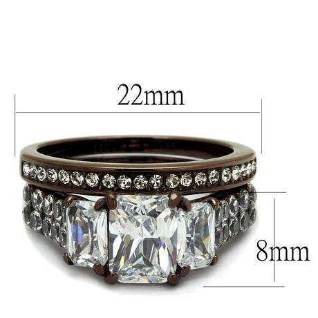 IP Dark Brown (IP coffee) Stainless Steel Ring with AAA Grade CZ  in Clear