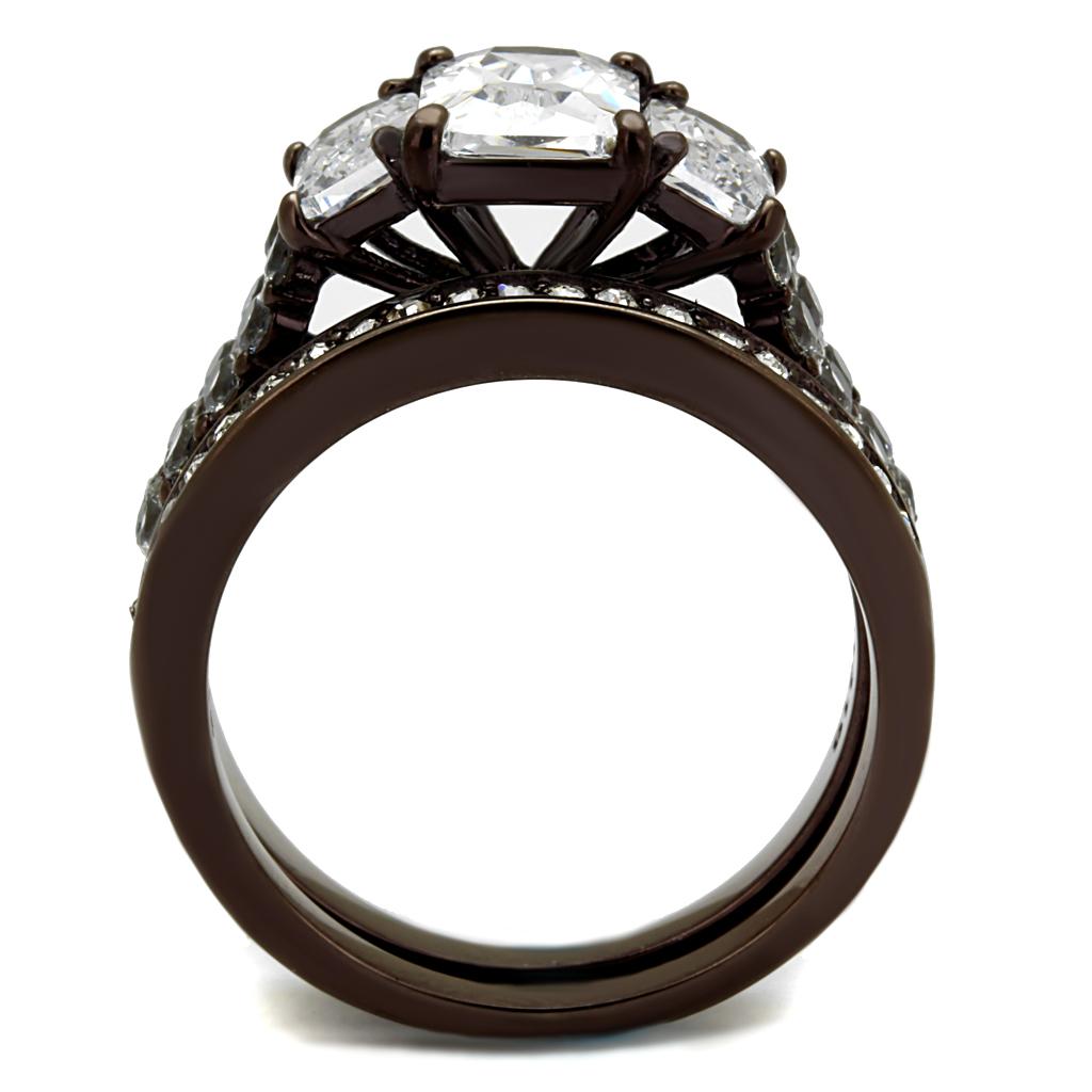 IP Dark Brown (IP coffee) Stainless Steel Ring with AAA Grade CZ  in Clear