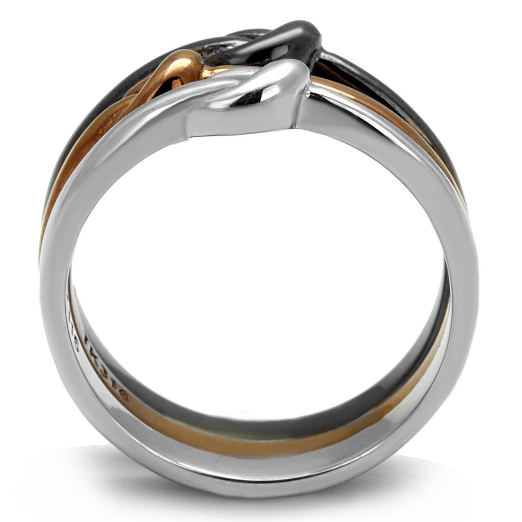 Three Tone (IP Light Coffee & IP Light Black & High Polished) Stainless Steel Ring with No Stone