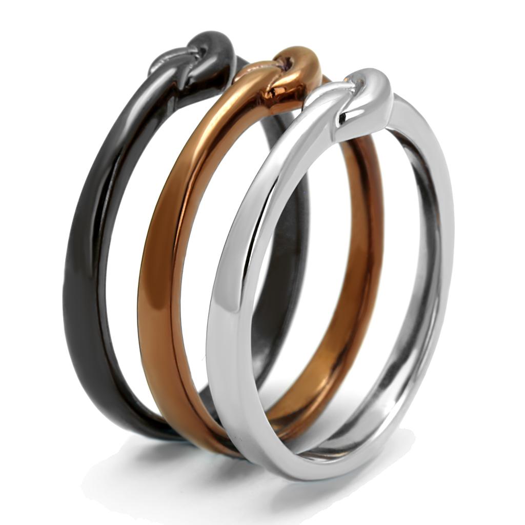 Three Tone (IP Light Coffee & IP Light Black & High Polished) Stainless Steel Ring with No Stone