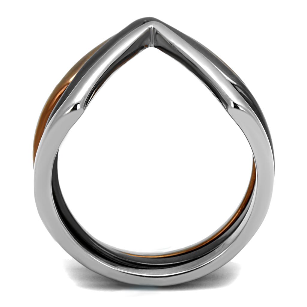 Three Tone (IP Light Coffee & IP Light Black & High Polished) Stainless Steel Ring with No Stone