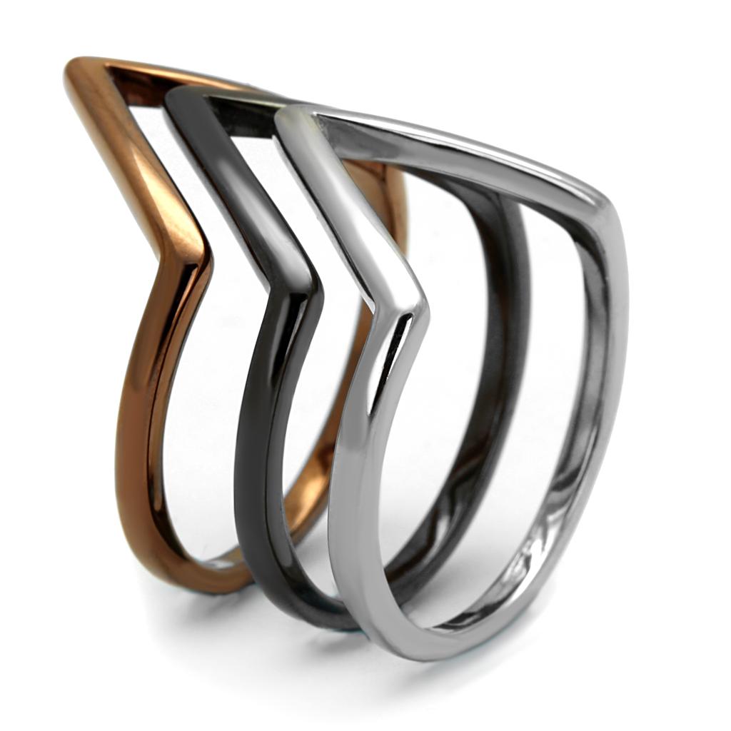 Three Tone (IP Light Coffee & IP Light Black & High Polished) Stainless Steel Ring with No Stone