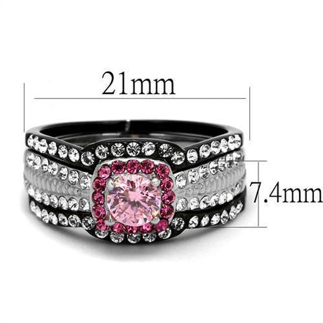 Two-Tone IP Black (Ion Plating) Stainless Steel Ring with AAA Grade CZ  in Light Rose